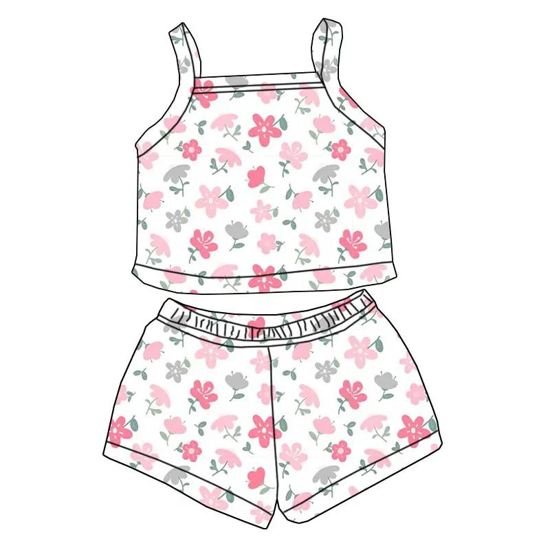 Custom summer baby girls and boy clothes sleevekess shorts set