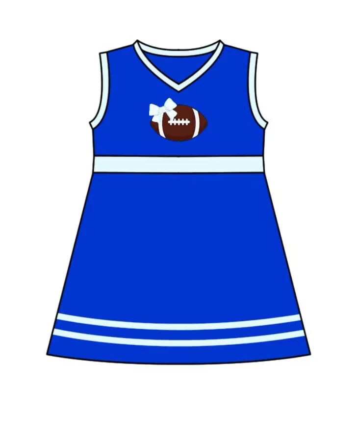 Custom MOQ 3 MIX SIZE ETA 6-7weeks team baby girls clothes bright blue sleeveless dress