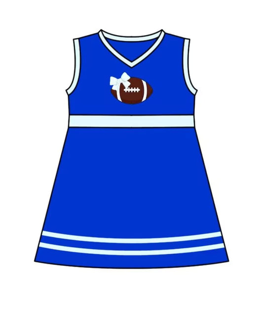 Custom MOQ 3 MIX SIZE ETA 6-7weeks team baby girls clothes bright blue sleeveless dress