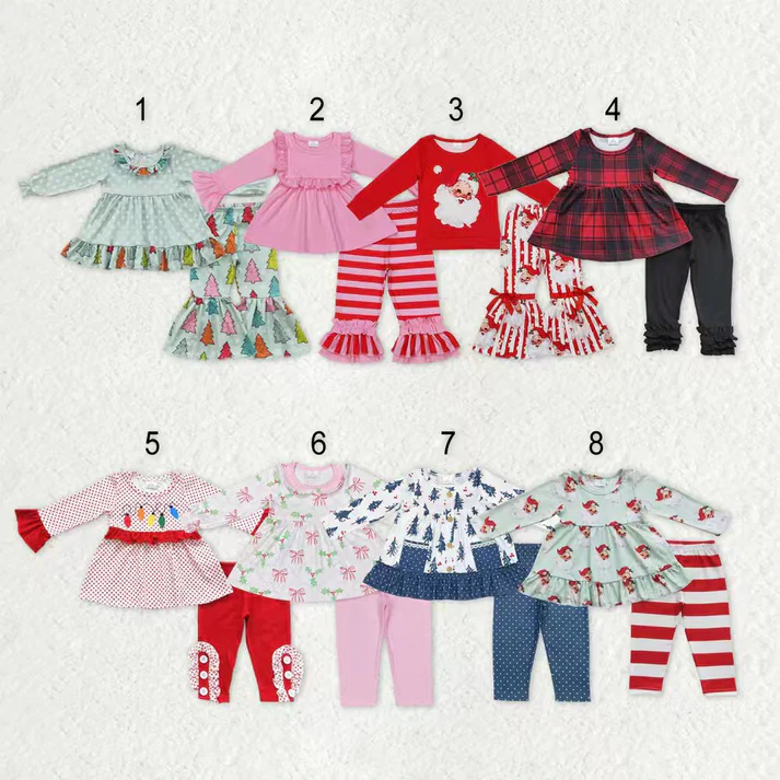 RTS NO MOQ Sibling baby girl clothes Christmas bow long sleeve pants Sets