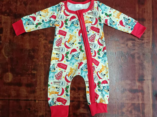 Custom moq 3 eta 6-7weeks Red Christmas Puppy Zip-Up Long Romper