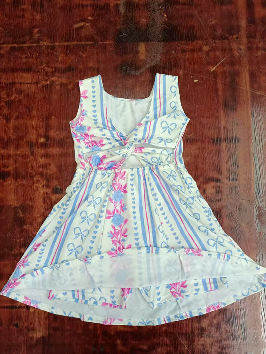 Custom moq 3 eta 6-7weeks baby girl clothes bow floral sleeveless dress