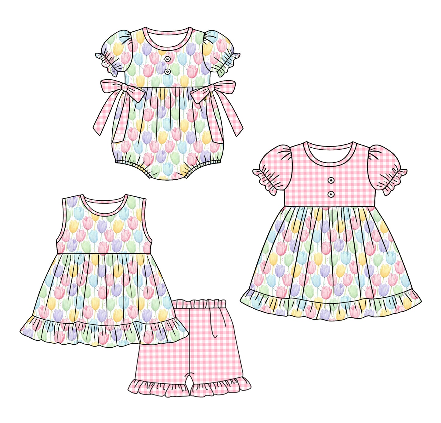 3.24 Custom moq 5 mix size Sibling Baby Girl's Sleeveless Top And Pink Shorts Set Cute Dress for Summer