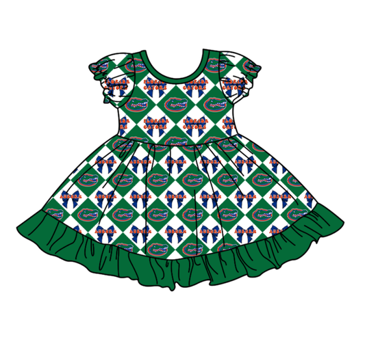 Custom moq 5 mix size Baby Girl's green  Plaid Short-Sleeved Team Dress Cute And Stylish Outfit for Little Ones