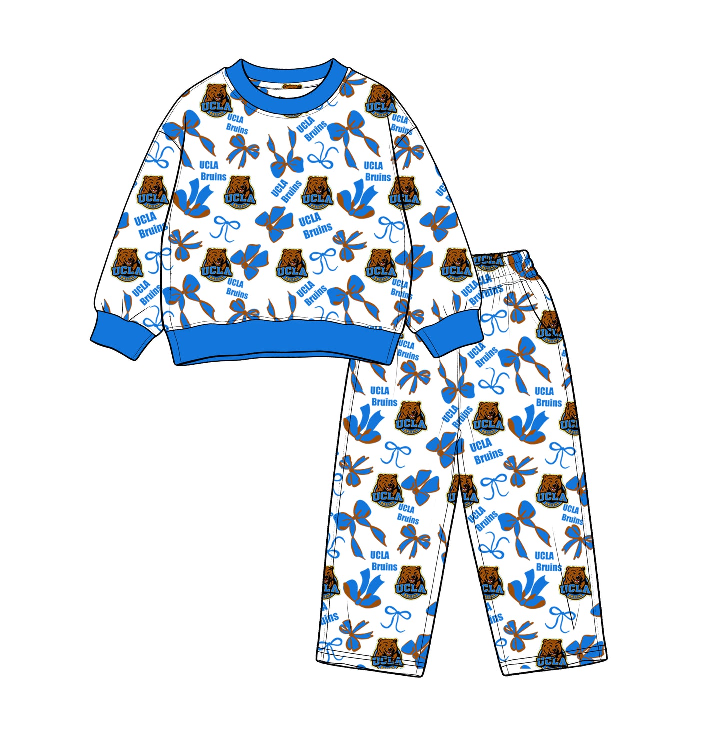 custom moq 5 mix size XFC070904 Baby Kids Bows Printed Long Sleeve Tops Pants Team Casual Clothes Set
