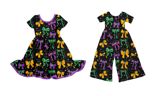 25.9.23 custom each style moq 8 eta 6-8week Sibling Sisters mardi gras baby girl long sleeve dress and jumpsuit match family design