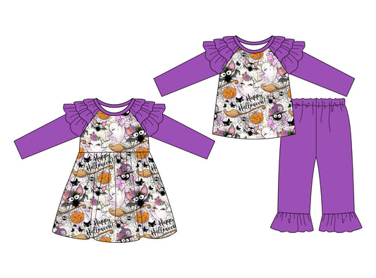 25.7.16 custom each style moq 5eta 4-6week Sibling Sisters pumpkin purple baby girl long sleeve pants sets and dress match family design