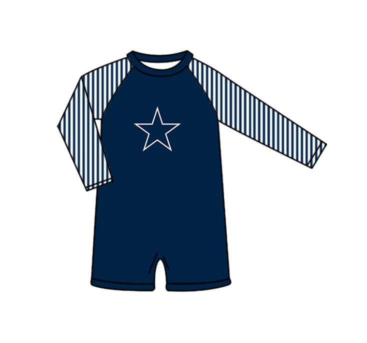 Custom moq 5 mix size milk silk summer teams baby girl boys clothes Navy Blue Two-Piece Swimsuit Set One Piece Swimsuits boy swim trunks
