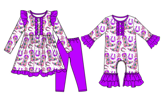 25.6.27 custom each style moq 5eta 4-6week Sibling Sisters boot purple baby boy long sleeve pants sets and rompers match family design