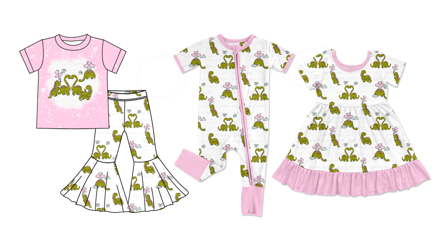 11.22 custom each style moq 5eta 4-6week Sibling Sister dinosaur baby girl sets and dress and rompers match family design