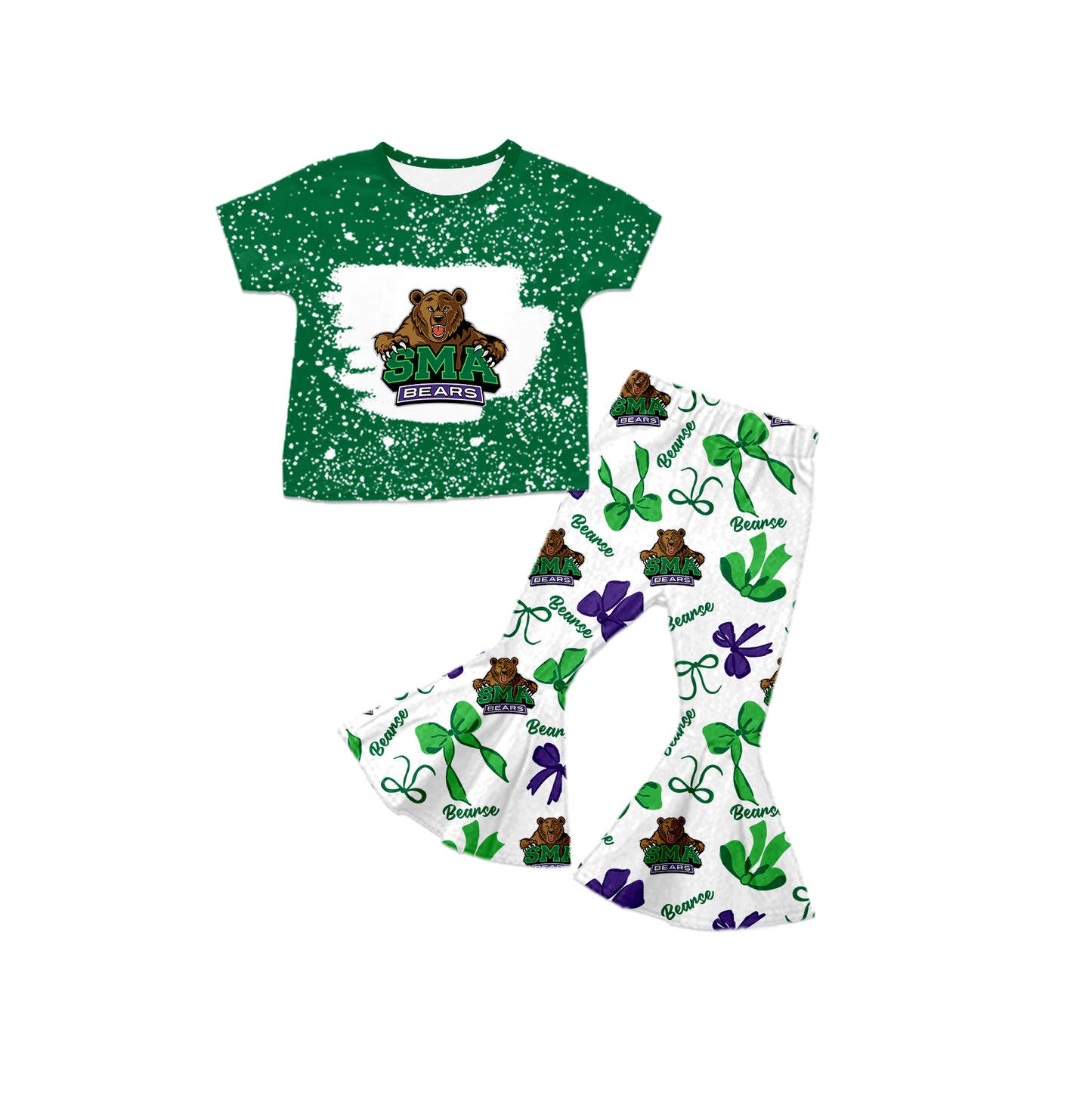 Custom moq 5 mix size milk silk summer teams baby girls clothes bow green short sleeve pants sets and hooded long sleeve pants sets-25.7.24
