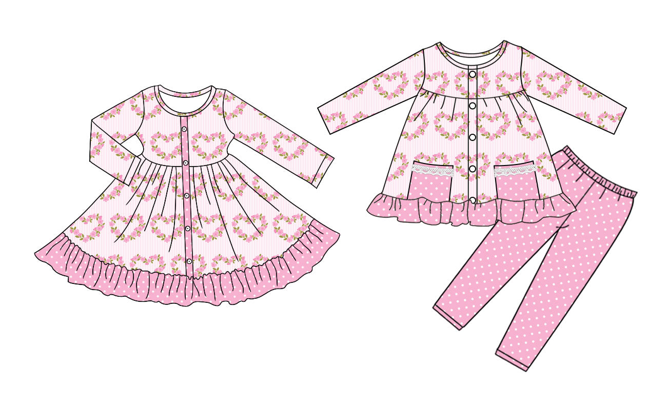 25.9.6 custom each style moq 5eta 4-6week Sibling Sisters love floral baby girl long sleeve pants sets and dress match family design