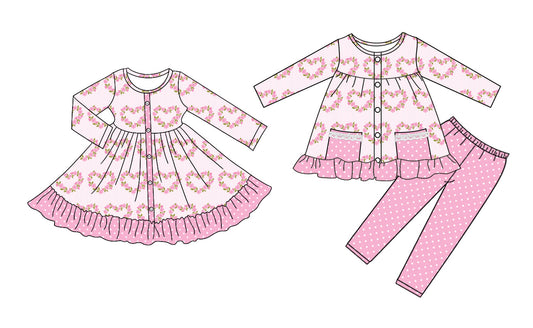 25.9.6 custom each style moq 5eta 4-6week Sibling Sisters love floral baby girl long sleeve pants sets and dress match family design