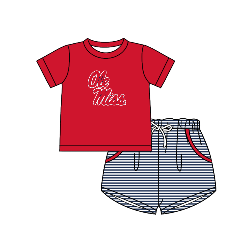 Custom moq 5 mix size milk silk summer teams Baby Boys And Girls Red Short-Sleeved Shirt And Shorts Set Matching Striped Rompers Outfit Set