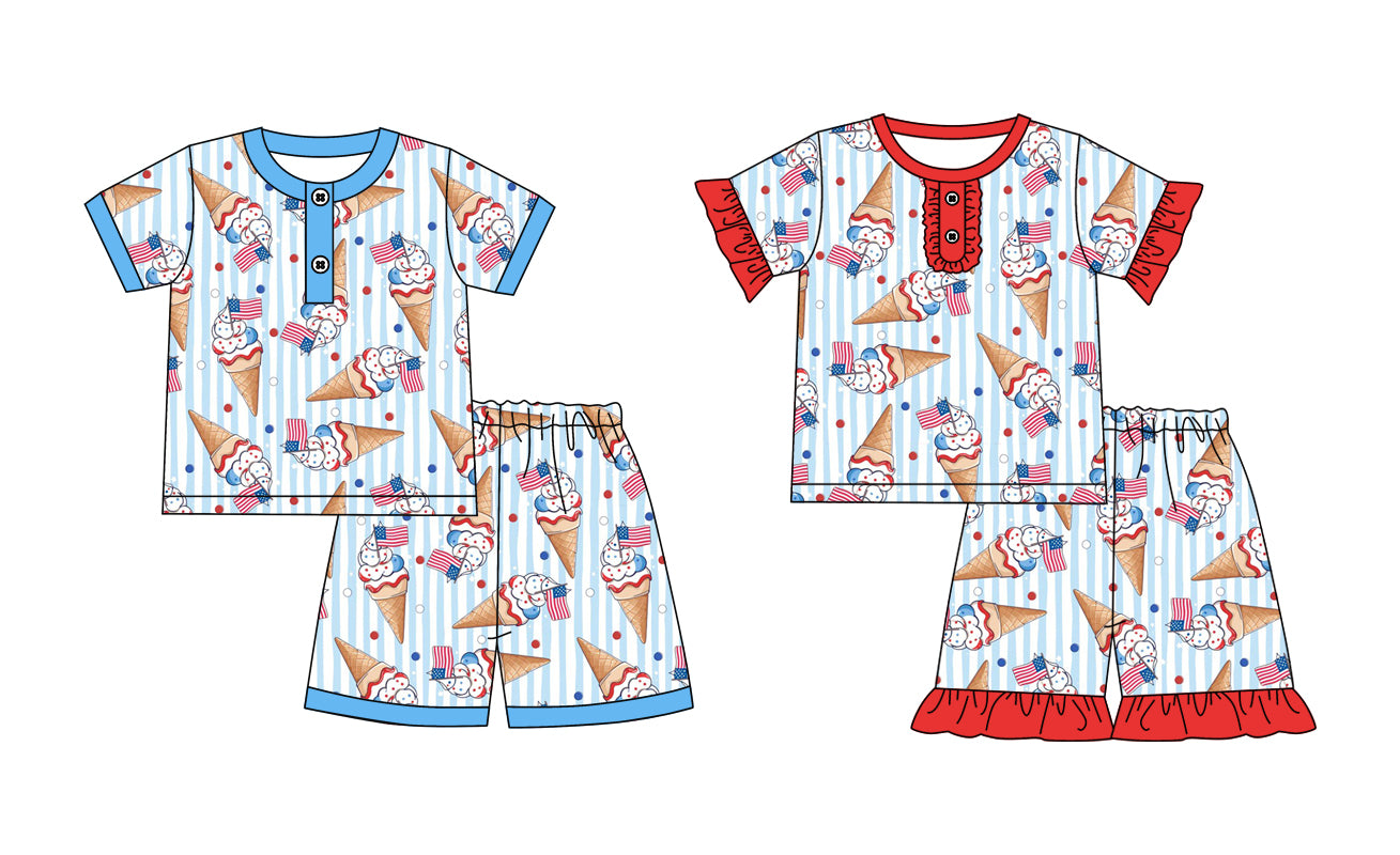 25.11.2 custom each style moq 5 eta 6-8week Sibling Sisters ice cream flag baby girl clothes short sleeve shorts sets 2 match family design