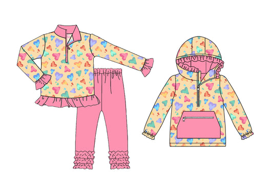 25.9.10 custom each style moq 5eta 4-6week Sibling Sisters love baby girl long sleeve pants sets and top match family design