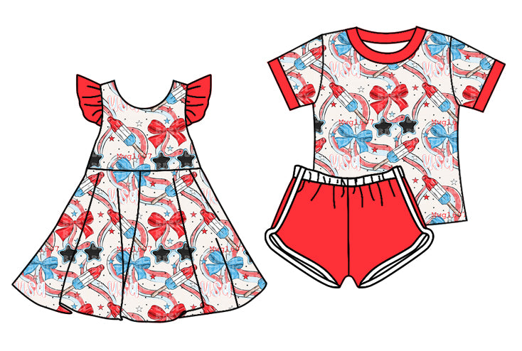 26.1.17 custom each style moq 5 eta 6-8week Sibling Sister bow baby short sleeve shorts sets and dress match design