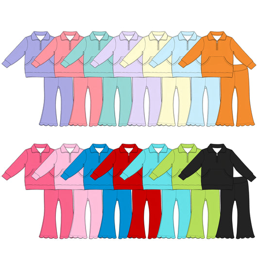 4.14 Custom moq 5 mix size Sibling Baby Girls Solid Color Long-Sleeved Zippered Top And Pants Set Cute Outfit for Infants