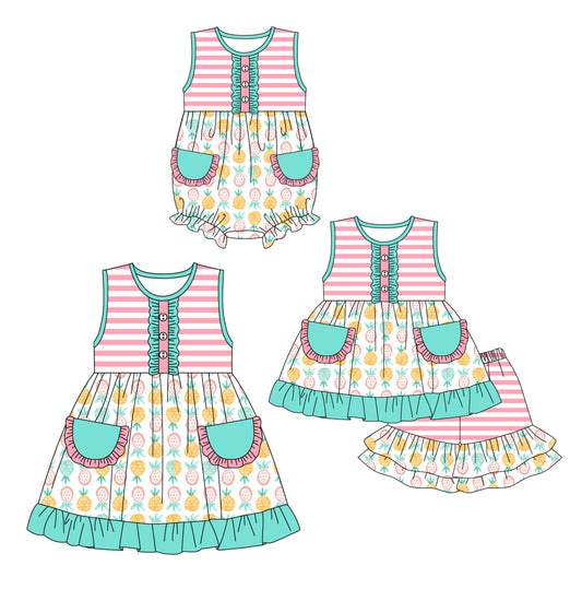 12.14 custom each style moq 5eta 4-6week Sibling Sister lemon baby girl short sleeve shorts sets and dress and rompers match family design