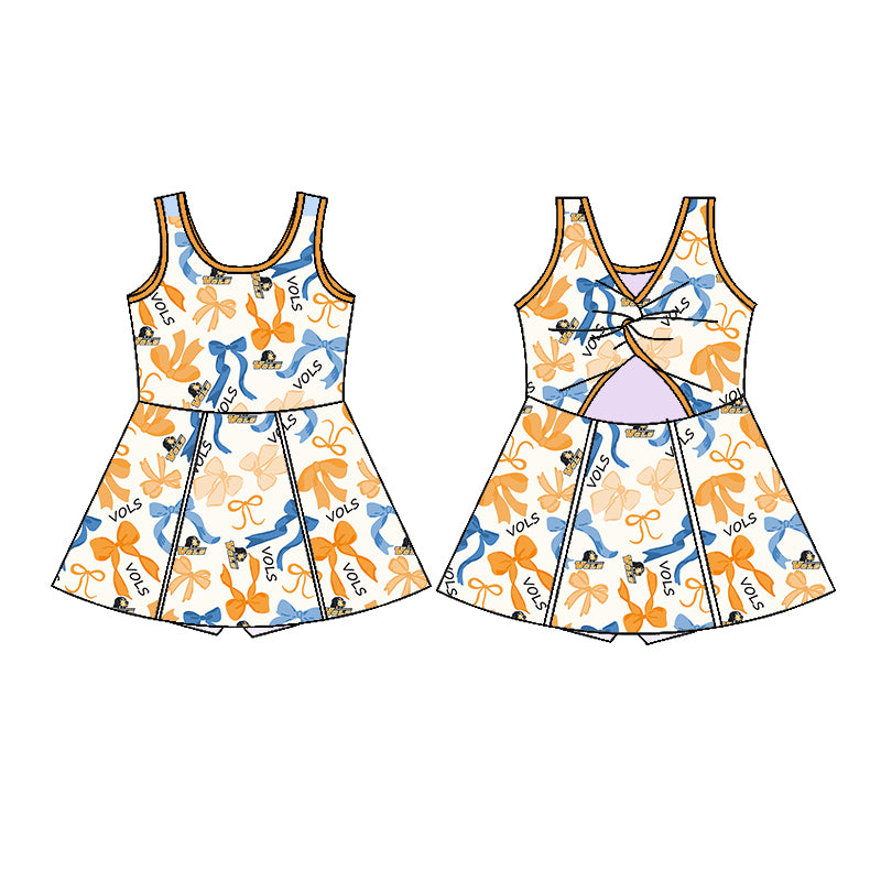 Custom moq 5 mix sizes summer teams baby girls clothes team orange short sleeve skirts shorts sets dress 1 and dress 2 and dress 3 and dress 4-25.5.16
