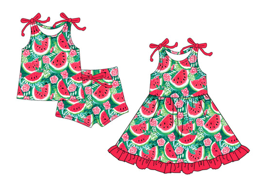 4.14 custom each style moq 5eta 4-6week Sibling Sister watermelon baby girl short sleeve shorts sets and dresses match design