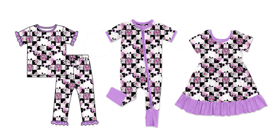 25.5.9 custom each style moq 5eta 4-6week Sibling Sisters ghost floral baby girl short sleeve pants sets and dress and rompers match family design