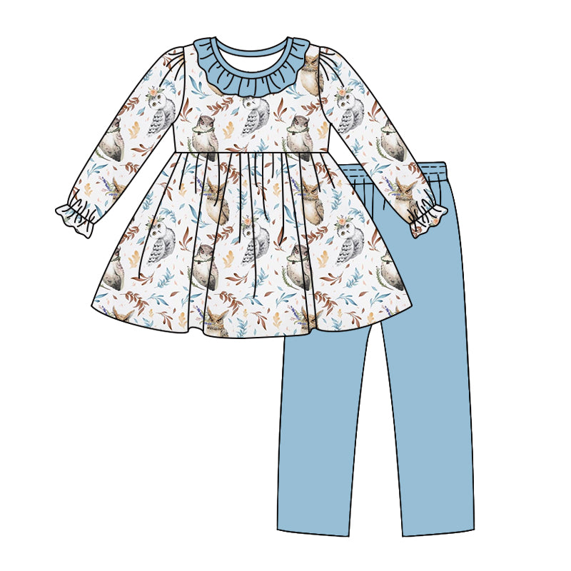 7.11 custom each style moq 5eta 4-6week Sibling Sister blue baby girls sets and dress and rompers match family design