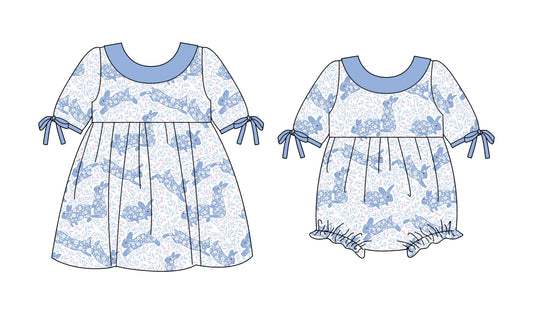 25.10.9 custom each style moq 8 eta 6-8week Sibling Sisters bunny floral baby girl short sleeve dress and rompers match family design