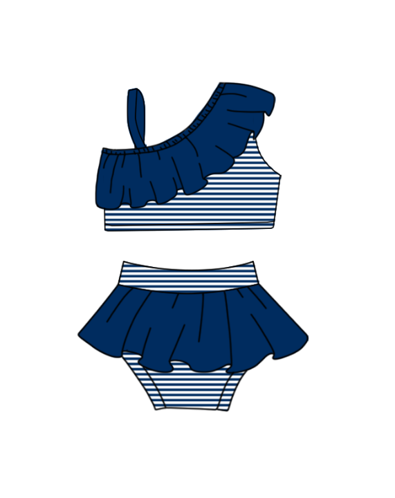 Custom moq 5 mix size milk silk summer teams baby girl boys clothes Navy Blue Two-Piece Swimsuit Set One Piece Swimsuits boy swim trunks
