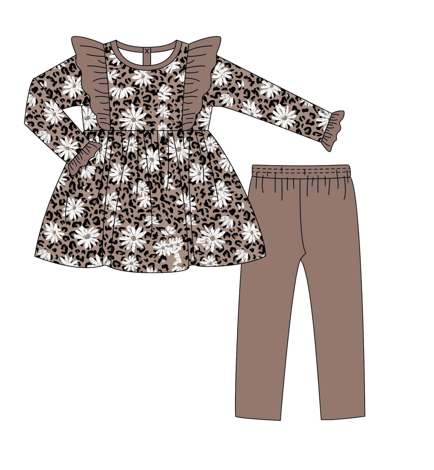 5.18custom each style moq 5eta 4-5week Sibling Sister flower print brown girls and boys outfits and baby romper and dress match family design