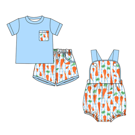 26.1.10 custom each style moq 5 eta 6-8week Sibling Sister carrot baby boy short sleeve shorts sets and romper match design