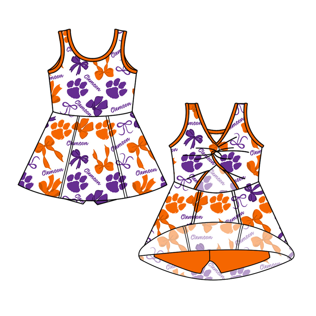 Custom moq 5 mix size milk silk summer teams Baby Girls Purple Orange Bow Vest Top Skirt Shorts Sets Sleeveless Yoga Knee Length Dresses Yoga Shorts