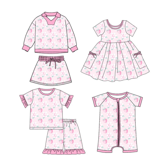 25.11.4 custom each style moq 5 eta 6-8week Sibling Sister strawberry floral baby short sleeve shorts sets and long shorts sets and romper and dress match design