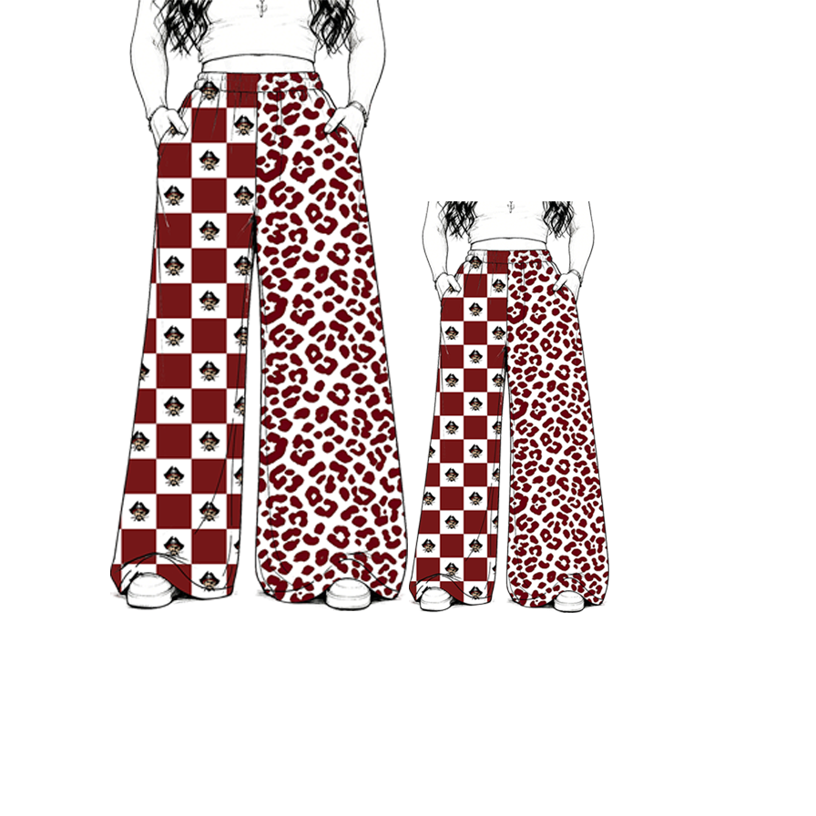 custom moq 5 mix size MSD072104 Kids And Adult Leopard Print Plaid Patchwork Long Trousers Casual Team Bottoms