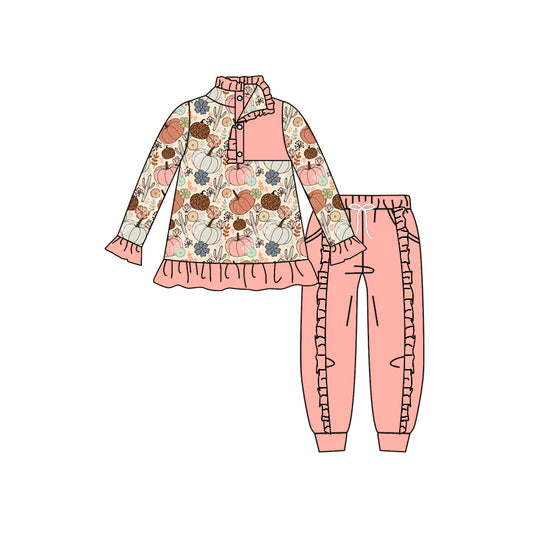 5.25 custom each style moq 5 eta 4-5week Halloween pumpkin pink long sleeve lace pants outfits