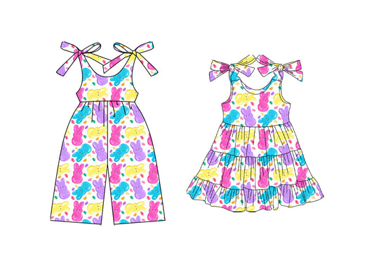 25.10.13 custom each style moq 5 eta 6-8week Sibling Sisters bunny baby girl long sleeve dress and jumpsuit match family design
