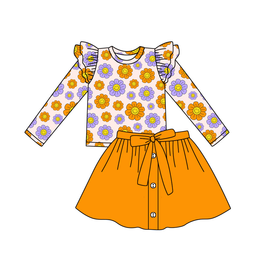 6.17 custom each style moq 5eta 4-6week Sibling Sister sunfloral orange baby girls sets and dress match family design