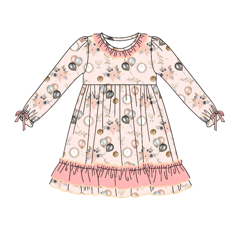 8.20 custom each style moq 5eta 4-6week Sibling Sister happy new year balloon baby girl sets and dress and rompers match family design