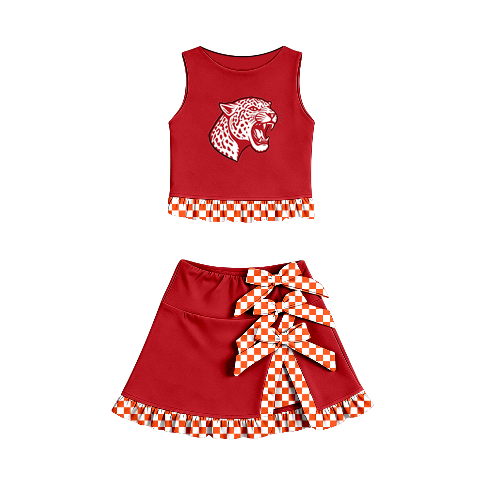 custom moq 5 mix size MSD070704 Baby Girls Summer Vest Checked Bow Scallop Edge Skort Yoga Active Clothes Set