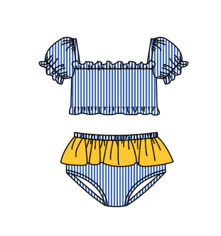 Custom moq 5 mix size milk silk summer teams baby girl boys clothes Blue Two-Piece Swimsuit Set One Piece Swimsuits boy swim trunks