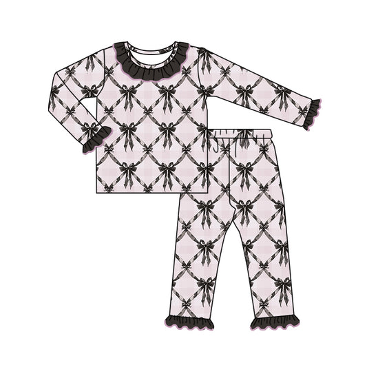 8.14 custom each style moq 5eta 4-6week Sibling Sister black bow baby girl sets and dress and rompers match family design