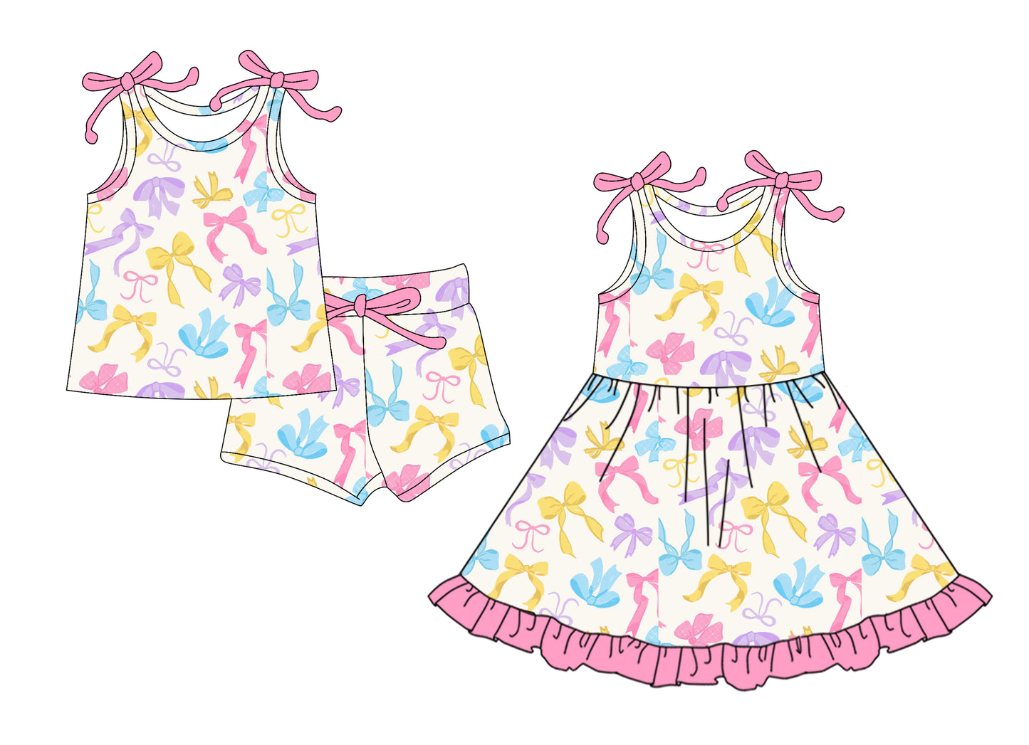 25.10.27 custom each style moq 5 eta 6-8week Sibling Sister bow baby girl short sleeve shorts sets and dress match design