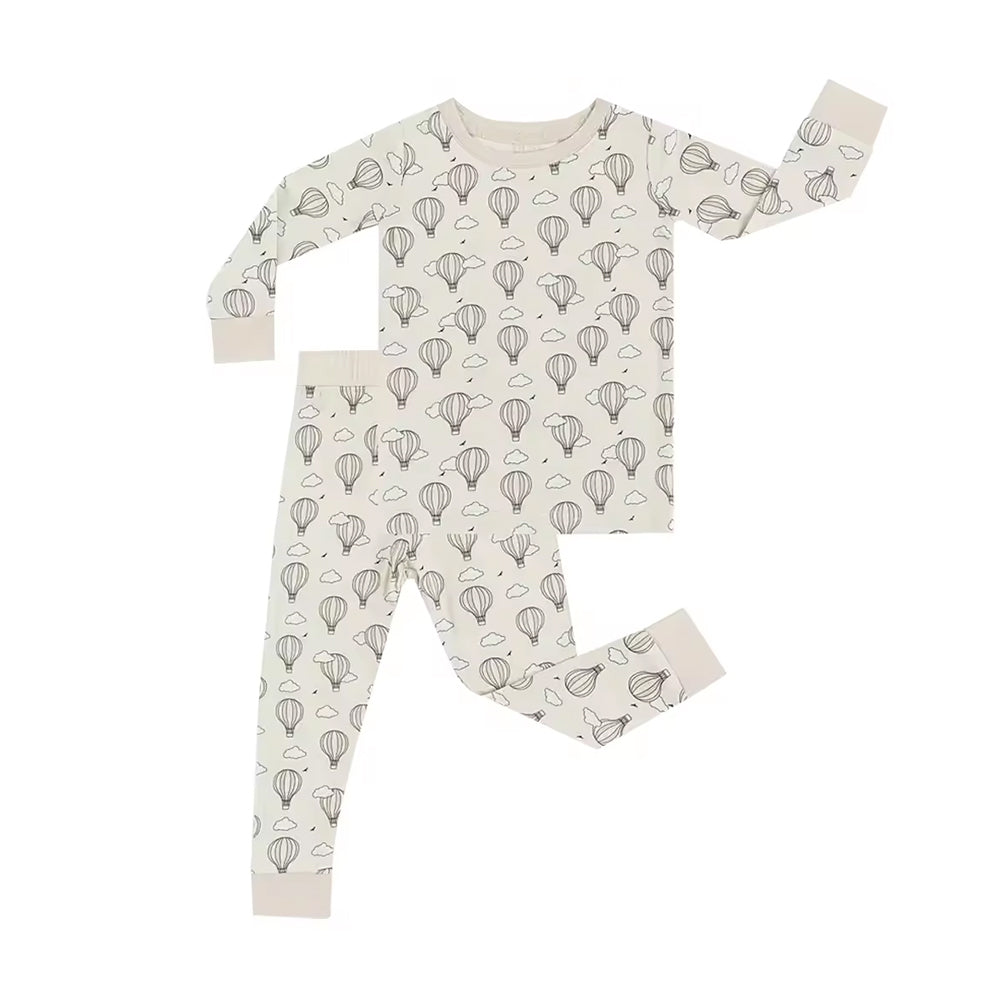 5.16custom each style moq 5eta 4-5week Sibling Sister hot air balloon print beige boys outfits and baby romper match family design