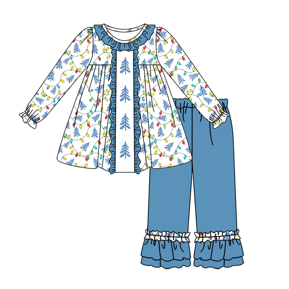 6.29 custom each style moq 5eta 4-6week Sibling Sister lightning blue baby girls sets and dress and rompers match family design