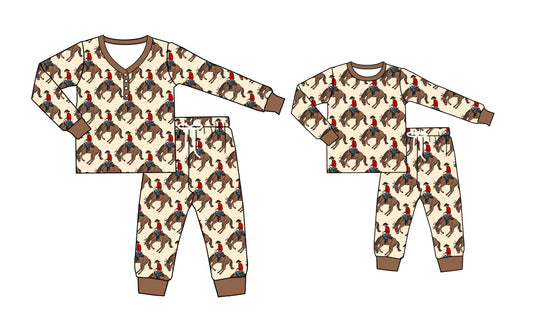 25.5.13 custom each style moq 5eta 4-6week Sibling Sister riding horse long sleeve pants sets and adult sets match design
