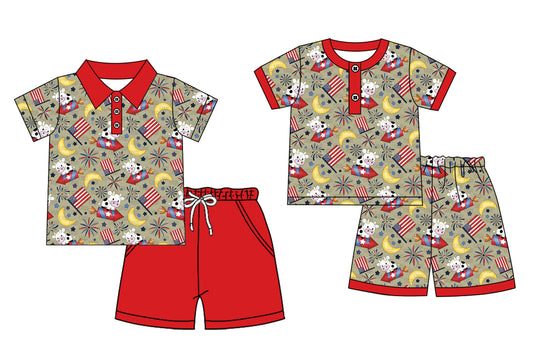 4.9 Custom moq 5 mix size Sibling Baby Boys Short Sleeve Top Shorts Set 4th of July Cute Summer Outfit