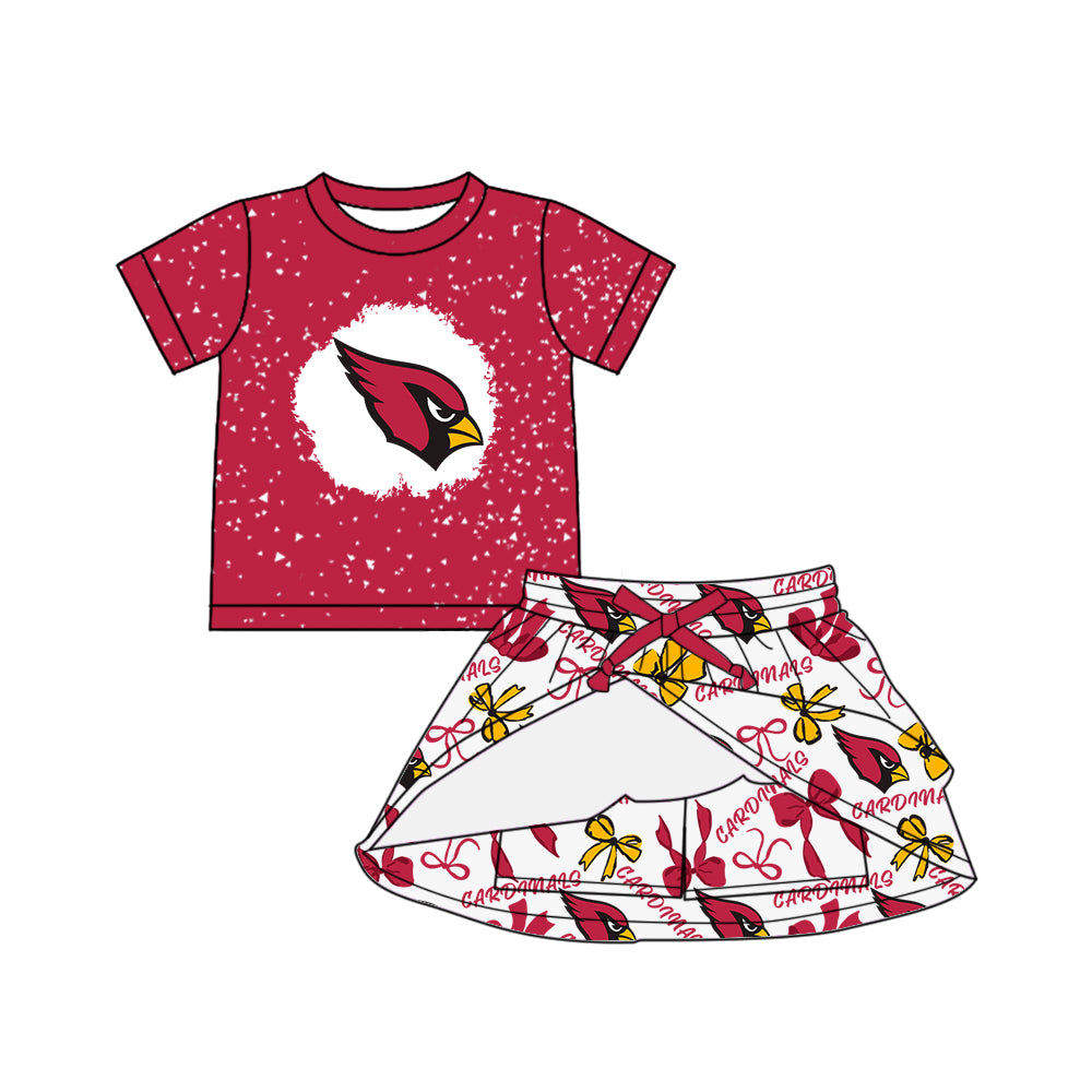 Custom moq 5 mix sizes summer teams baby girls clothes team red short sleeve skirts shorts sets 1 and skirts sets 2 and dress 1 and dress 2 and dress 3 and dress 4-25.6.9