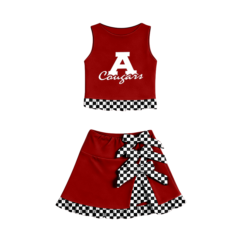 custom moq 5 mix size MSD070604 Baby Girls Summer Vest Checked Bow Scallop Edge Skort  Set