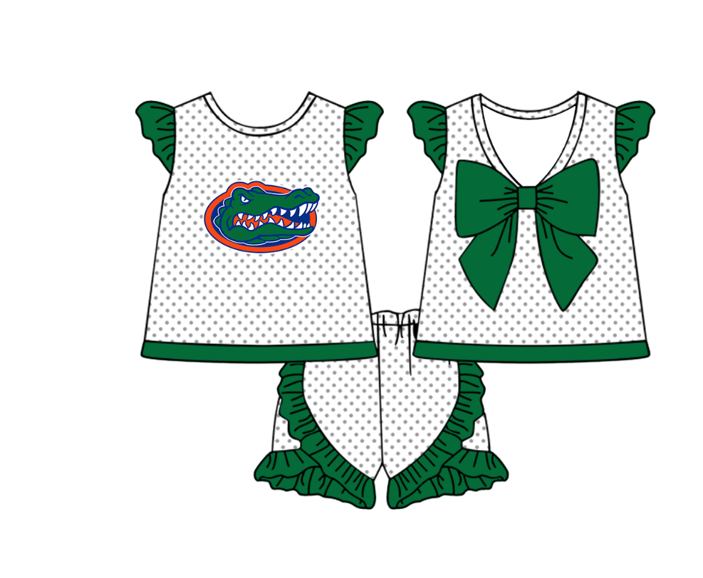 Custom moq 5 mix size milk silk summer teams Boy's Green Short-Sleeved Shirt And Plaid Shorts Set Girl's Two Short-Sleeved Outfits with Matching Swimsuits Adult Shorts