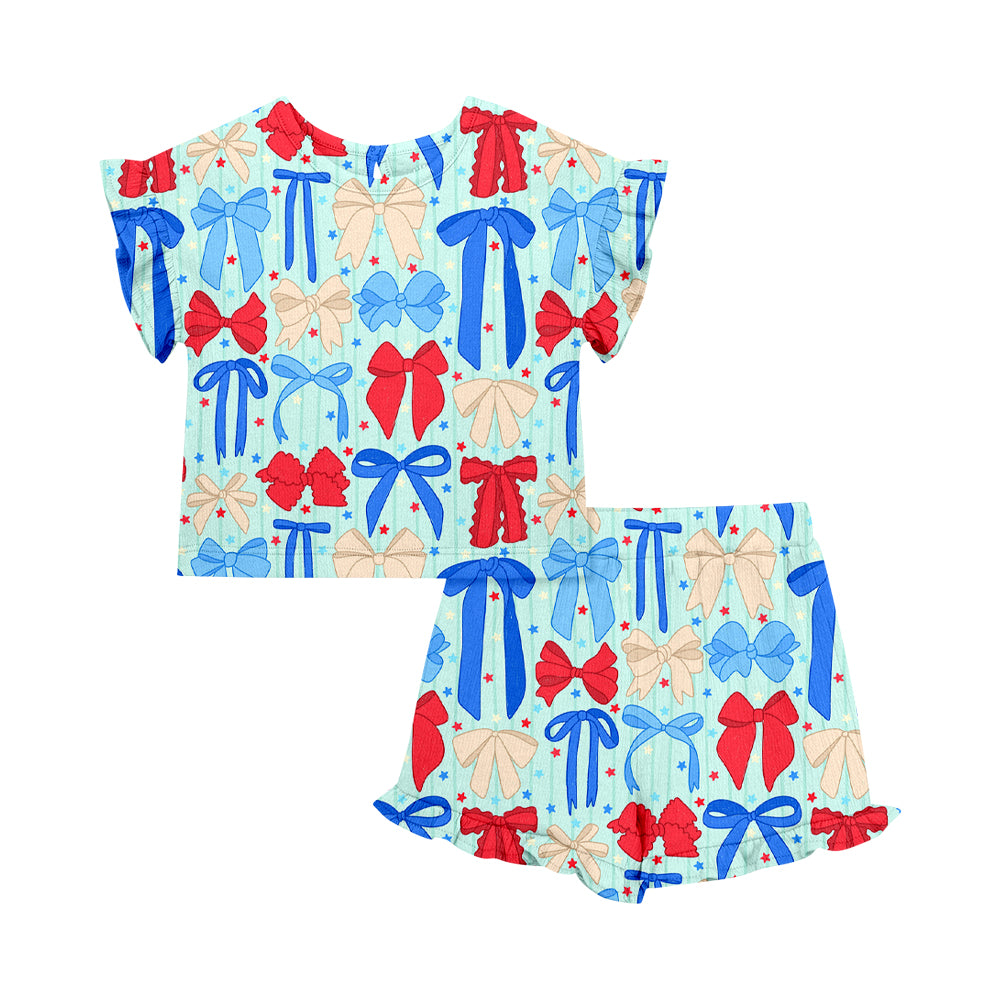Custom moq 5 mix size Baby Girl's 4th of July Short-Sleeved Top And Shorts Set Cute Outfit